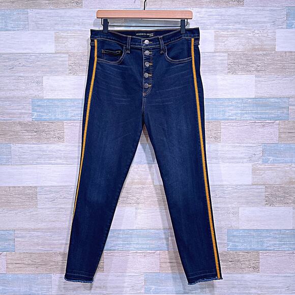 VERONICA BEARD Debbie 10" Frayed Dark Wash Tuxedo Stripe Skinny Jeans Womens 32 - Picture 1 of 7
